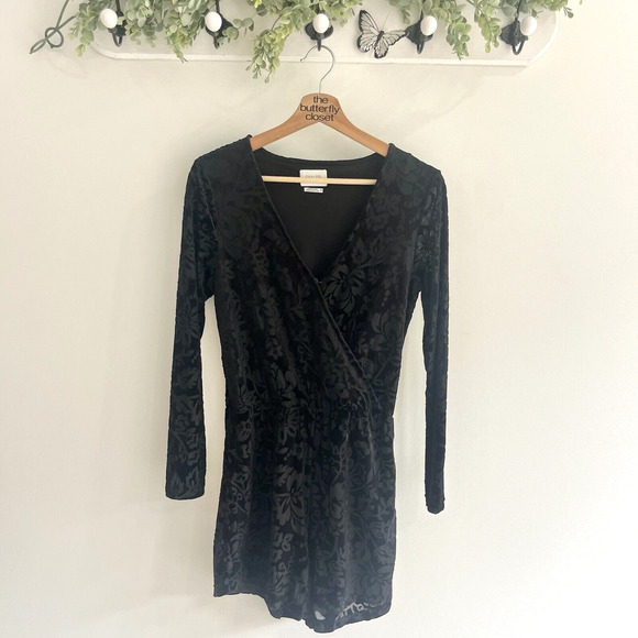 SAYLOR Pants - SAYLOR Black velvet romper Long Sleeve Floral burn out Extra Small designer